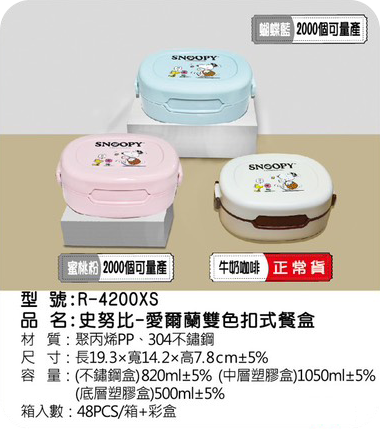 史努比 愛爾蘭雙色扣式餐盒